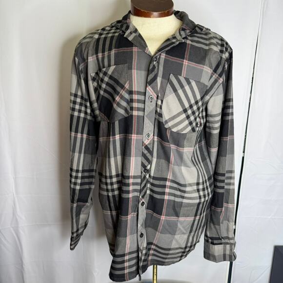Burton Dryride Gray Black Plaid Hooded Flannel Shirt Mens Large Outdoor Gorpcore - Picture 2 of 7